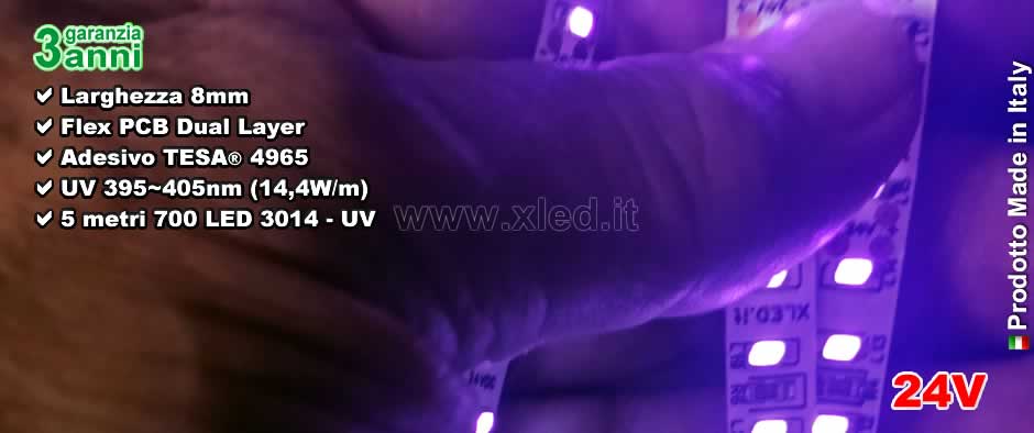 Strisce LED UV 395-405nm 24V 14,4W/m - Made in Italy
